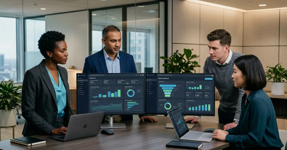 Managed offshore team working with performance dashboards