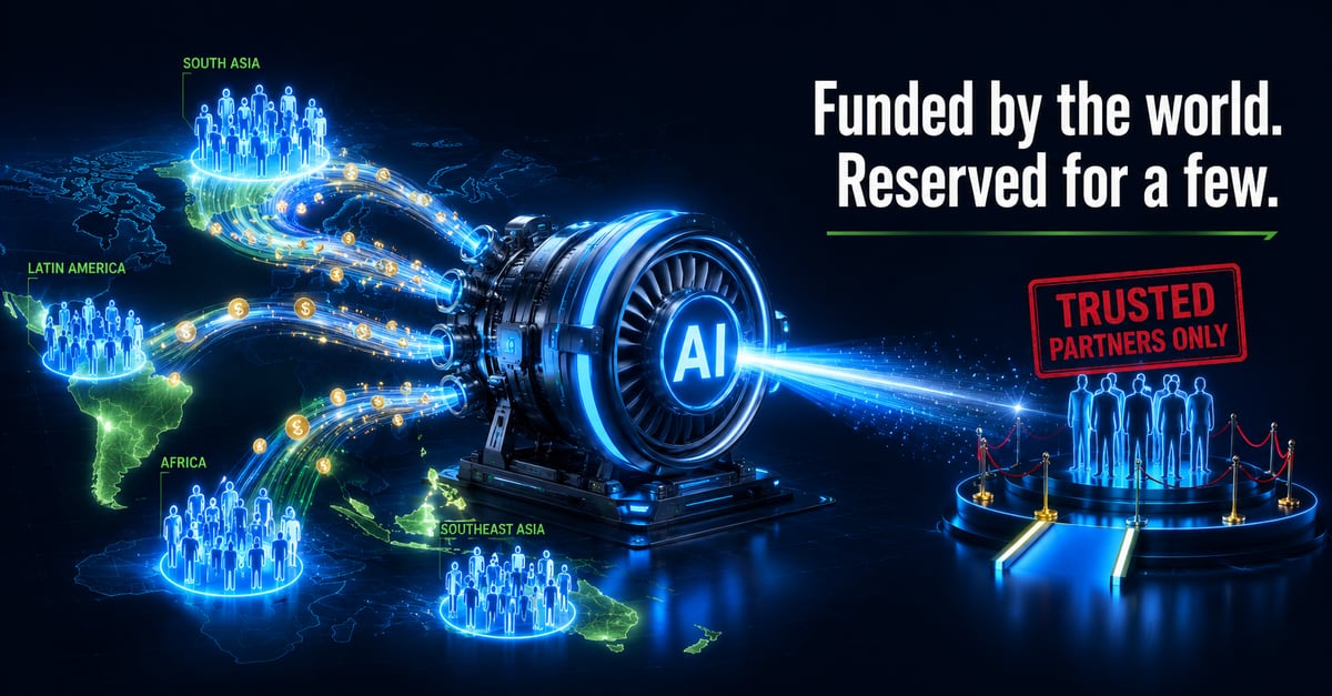An AI engine fed by people across South Asia, Latin America, Africa and Southeast Asia, its output routed to a Trusted Partners Only platform