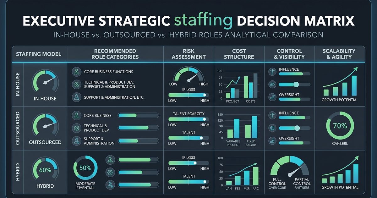 Decision matrix table for choosing between in house and outsourcing for different roles