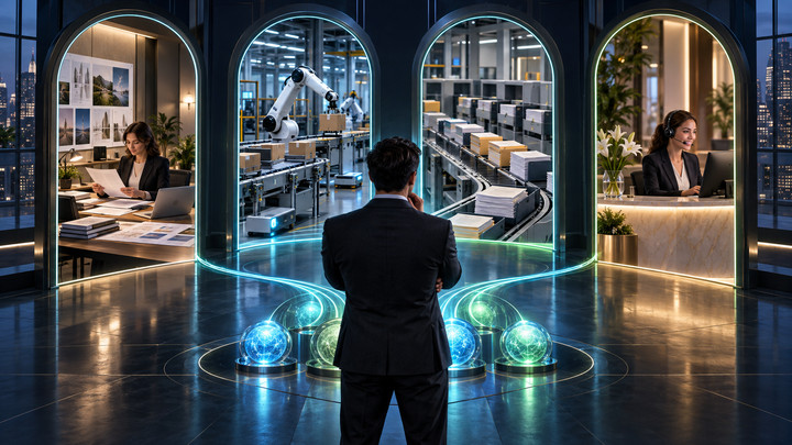 Decision guide showing which AI model a small business should use for documents, automations, bulk jobs and phone calls